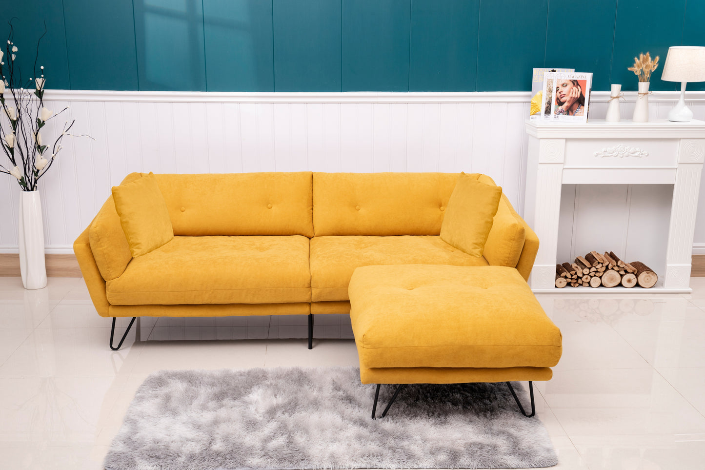 2148 sofa includes 2 pillows 85.8" yellow chenille fabric sofa for small spaces