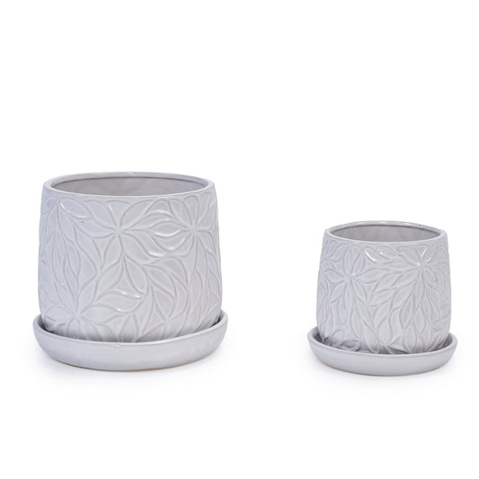 2 Pieces Ceramic Planter Pot, Modern Indoor Outdoor Flowerpot for Patio, Garden, or Windowsills - Gloss White