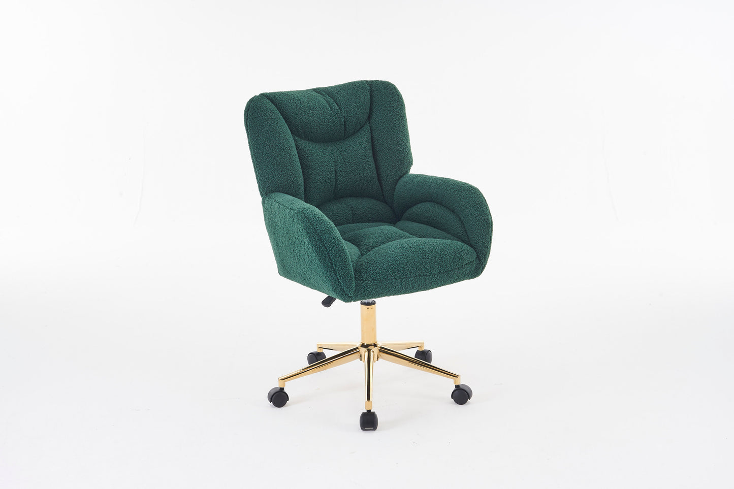 005-Teddy Fabric 360 Swivel Home Office Chair With Gold Metal Base And Universal Wheels,Green