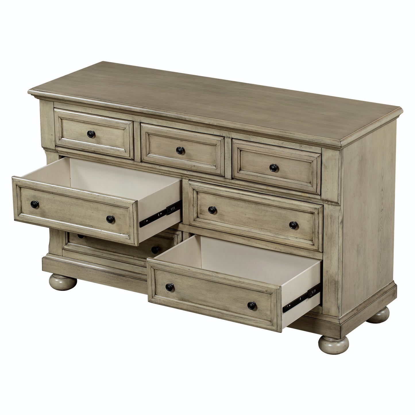 Solid Wood Seven-Drawer Dresser for Nursery, Kid's Room, Bedroom, Stone Gray