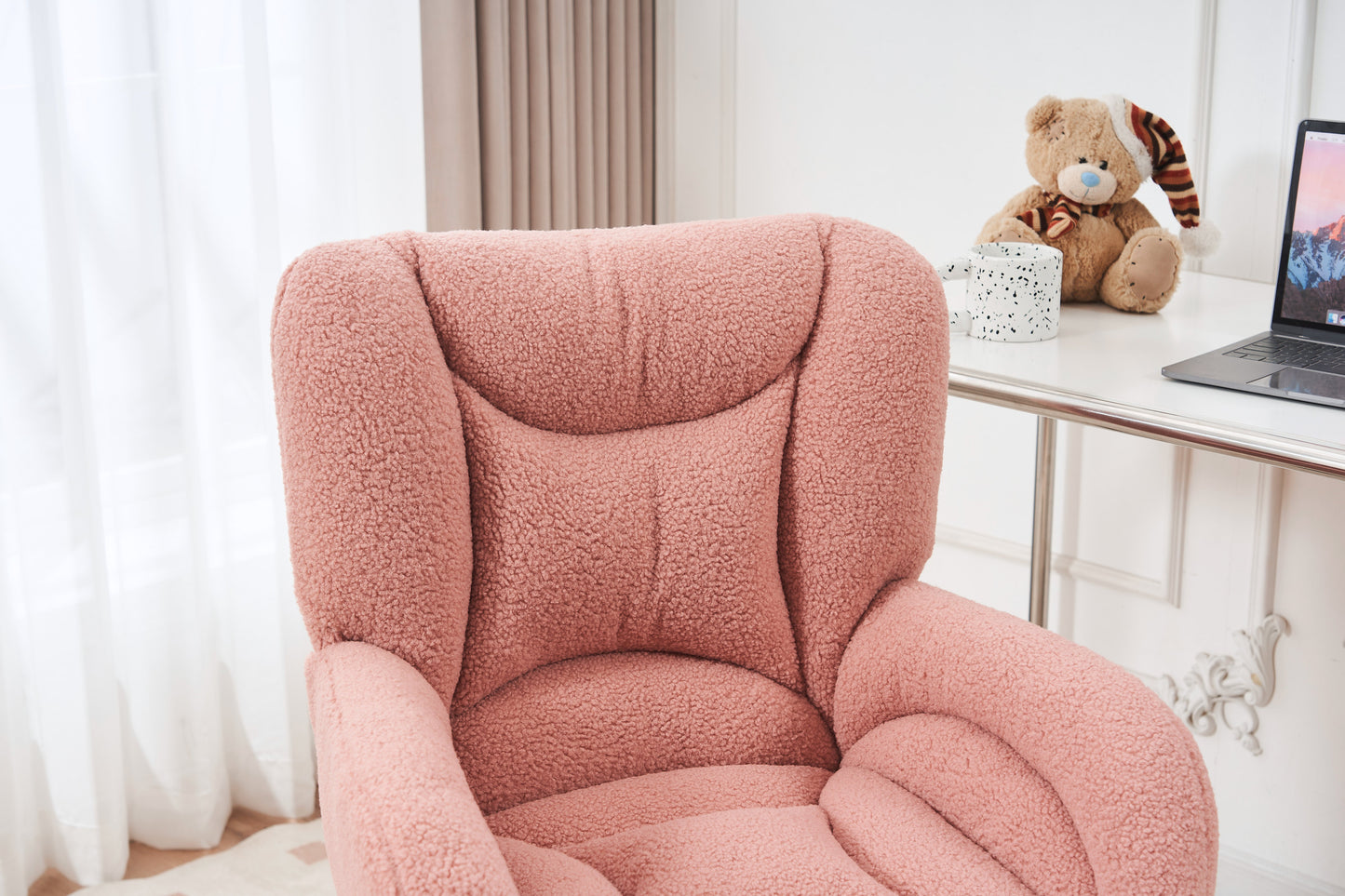 005-Teddy Fabric 360 Swivel Home Office Chair With Gold Metal Base And Universal Wheels,Pink