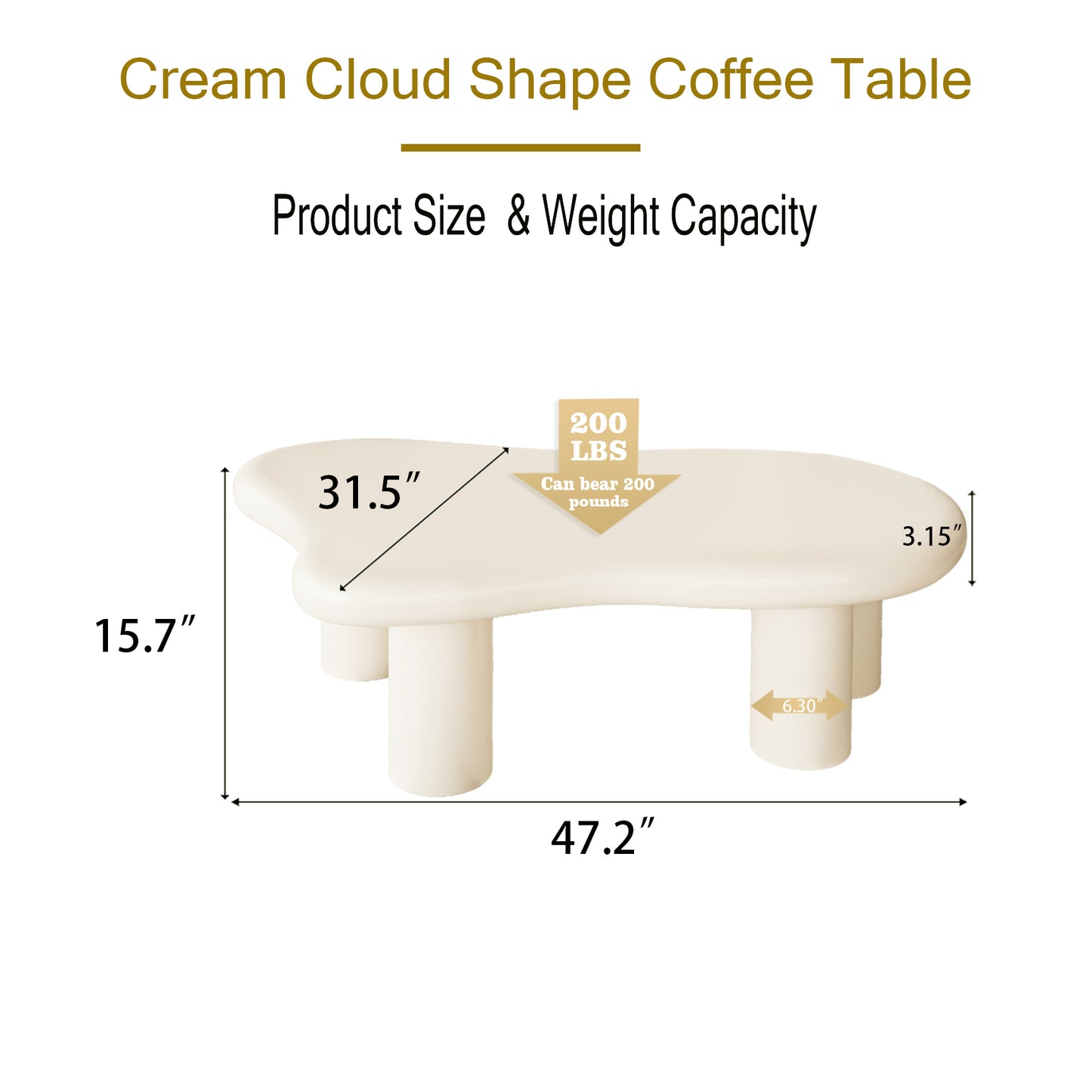 47 Inch Cloud Shaped Coffee Table for Living Room, Beige