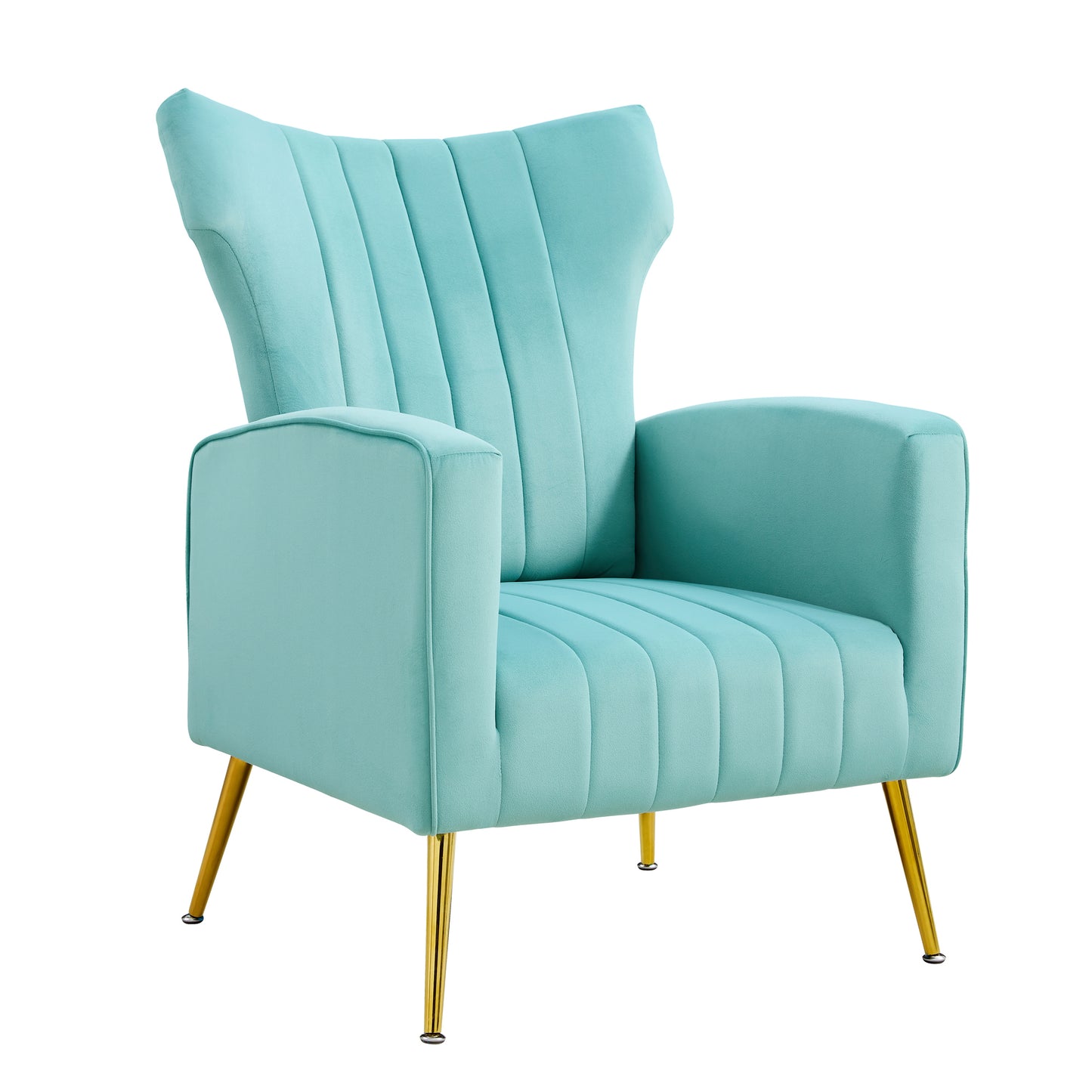 Modern Velvet Accent Chair with Arms, Wingback Reading Chair with Gold Metal Legs, Comfy Upholstered Single Leisure Sofa for Living Room Bedroom Club(Velvet+Blue)SF-001-LB