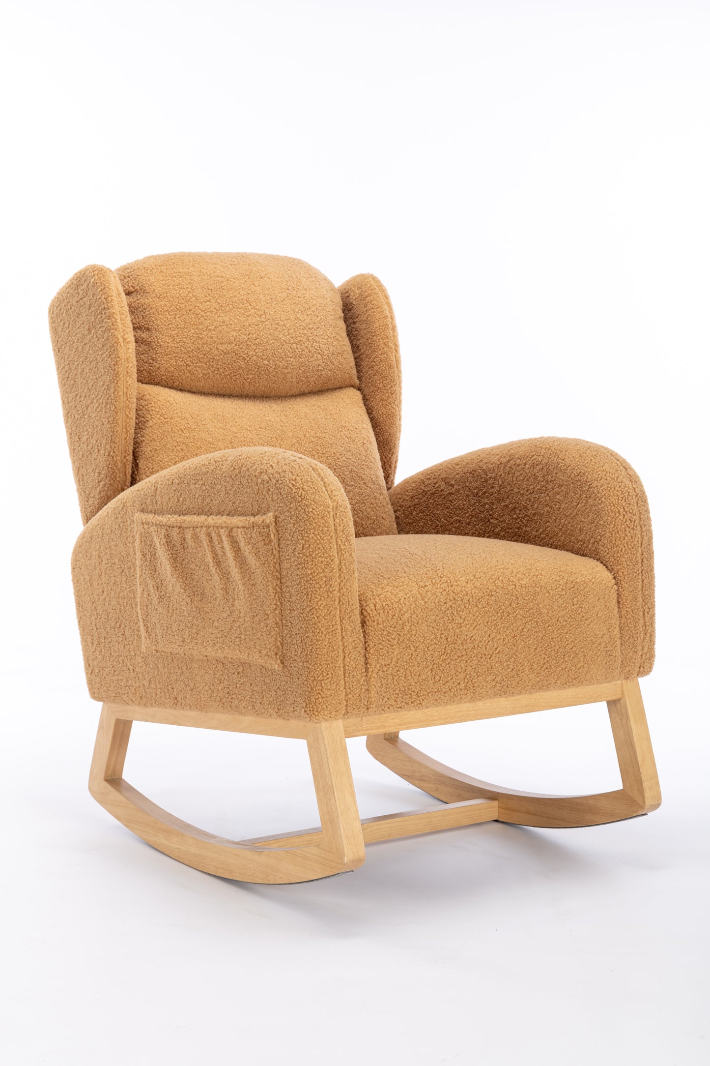 049-Teddy Fabric Rocking Chair With Packet Wood Legs,Khaki