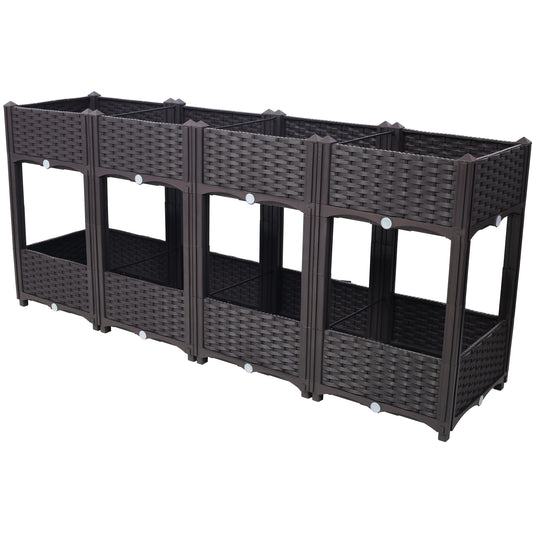 Planter Raised Beds - Elevated Planter Garden Box with Drainage Plug Raised Garden Beds for Vegetable/Flower/Herb Outdoor Standing Planter Beds Gardening Kit,Brown,63'x15.7'x27.7'