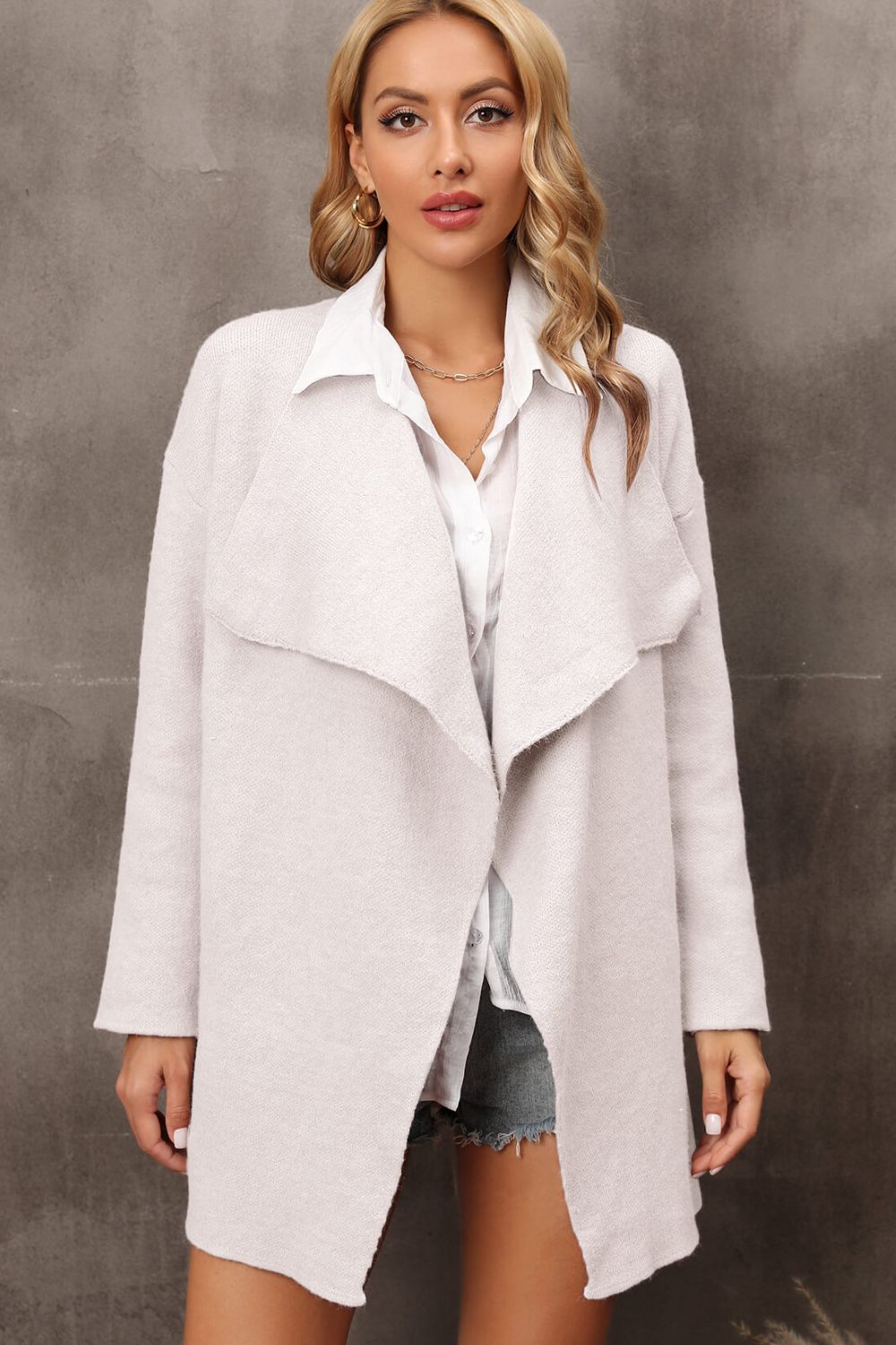 Angel Wings Waterfall Collar Longline Cardigan with Side Pockets