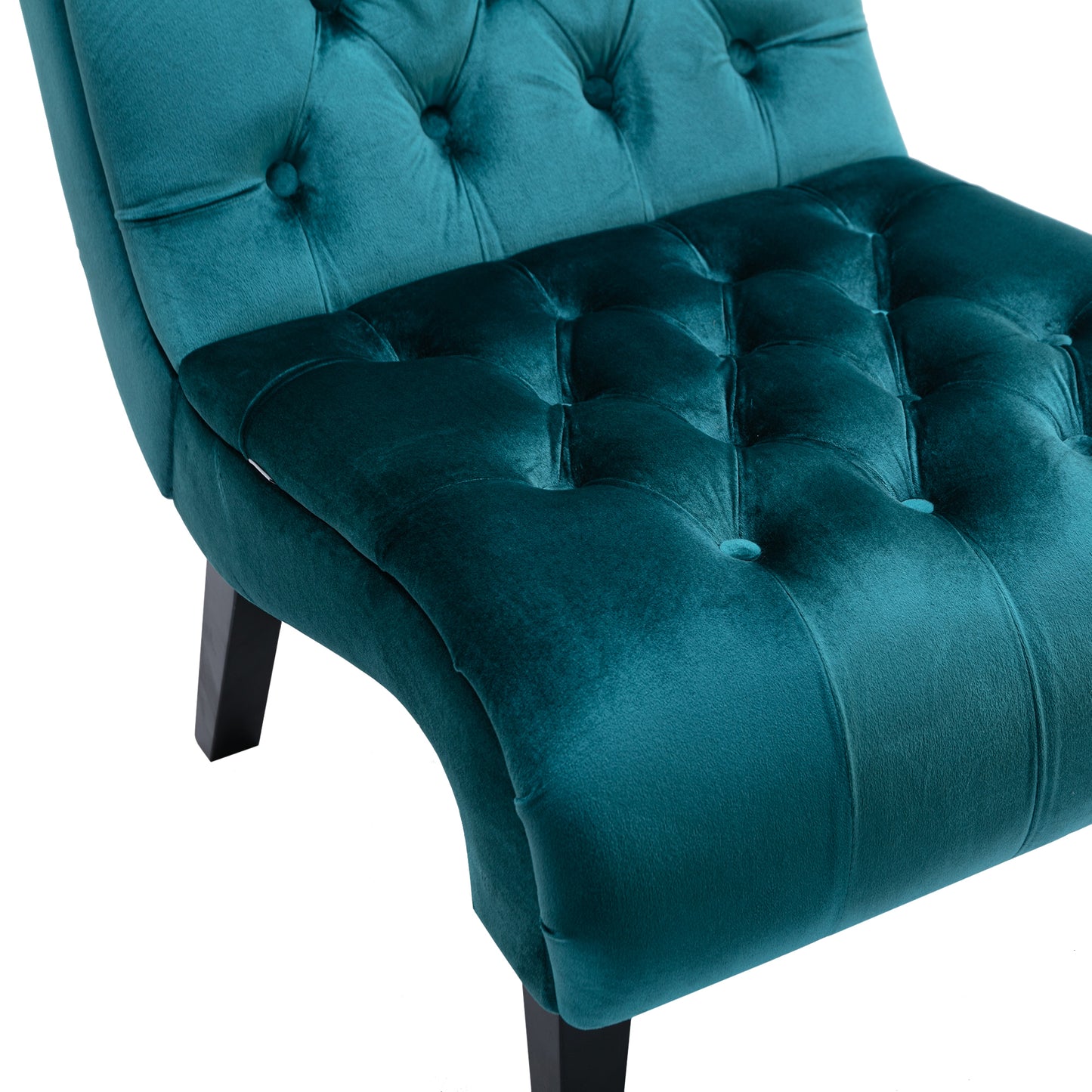 COOLMORE Modern Velvet Armless Accent Living Room Chair / Leisure Chair,Upholstered Fabric Button Comfortable Chair with Wooden Legs for Bedroom, Living Room, Office (Teal Velvet)