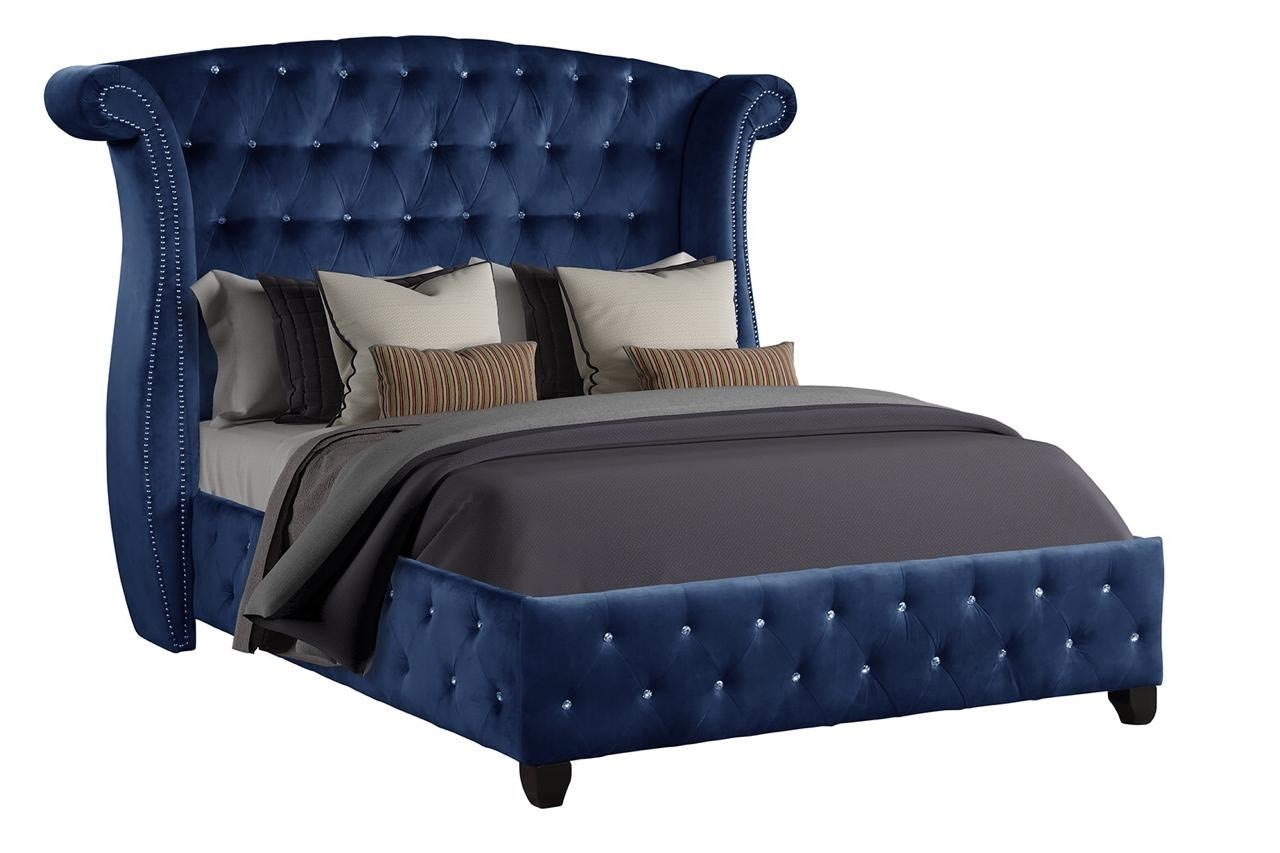 Sophia Full 4 Pc Bedroom Set In Color Blue Made With  Wood