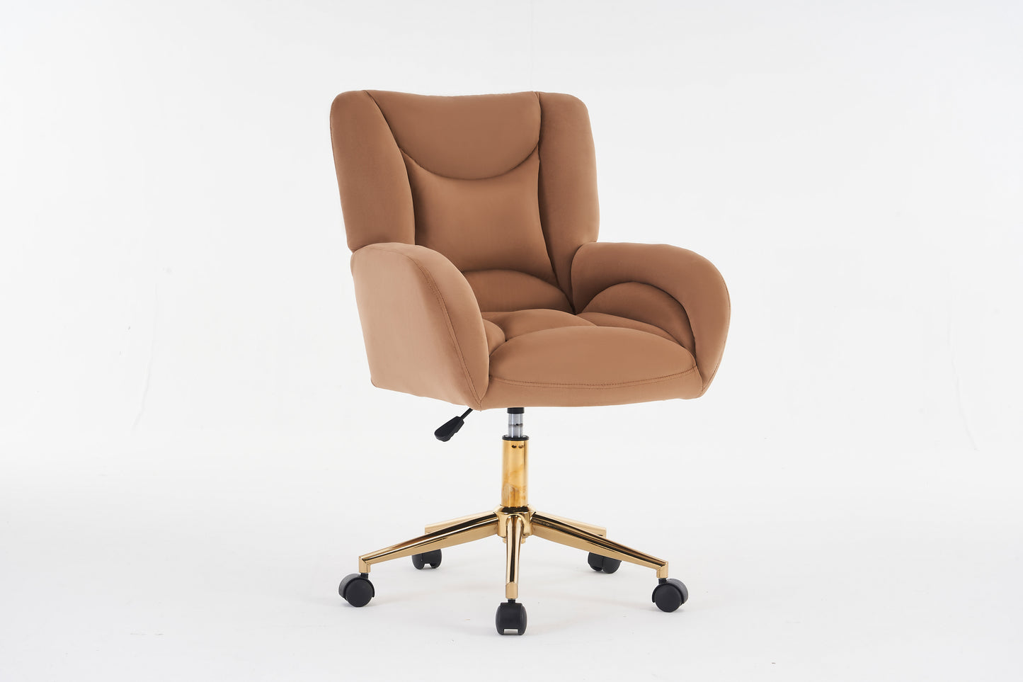 005-Velvet Fabric 360 Swivel Home Office Chair With Gold Metal Base And Universal Wheels,Coffee