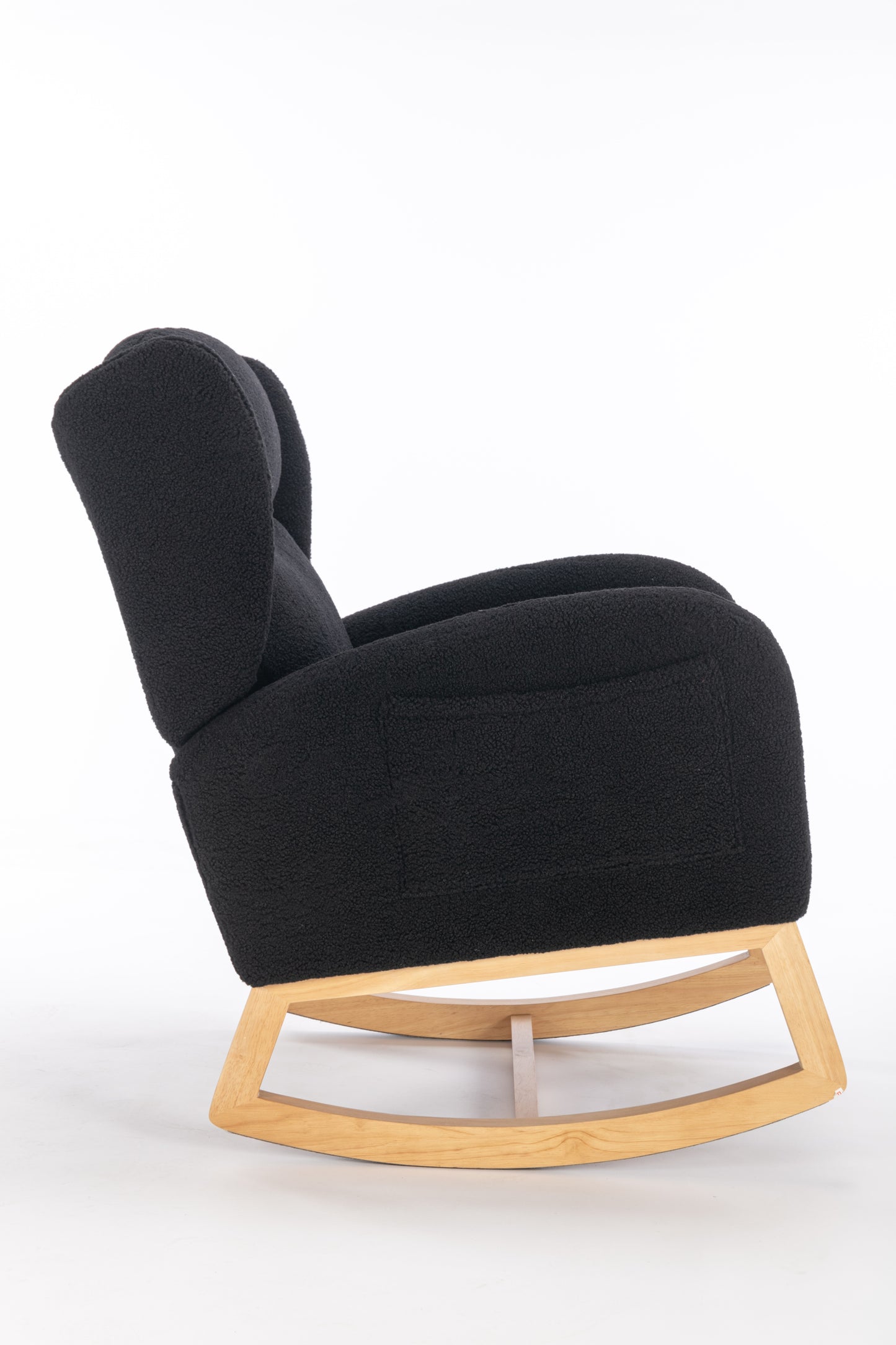 049-Teddy Fabric Rocking Chair With Packet Wood Legs,Black