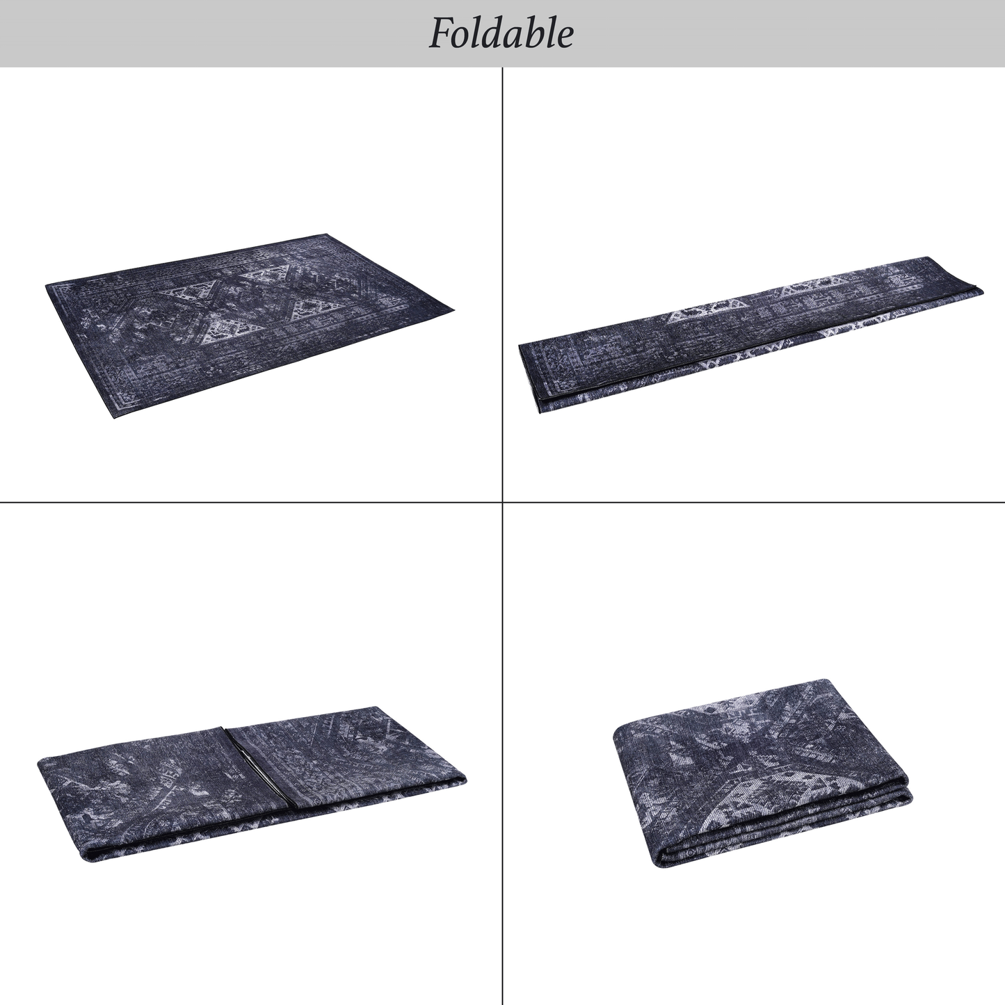 Area Rugs, Washable Rug, Low-Pile, Non-Slip, Non-Shedding, Foldable, Kid & Pet Friendly - Area Rugs for living room, bedroom, kitchen, dining room rug - Perfect Gifts, (Black+ Gray, 2'6'' x 10')