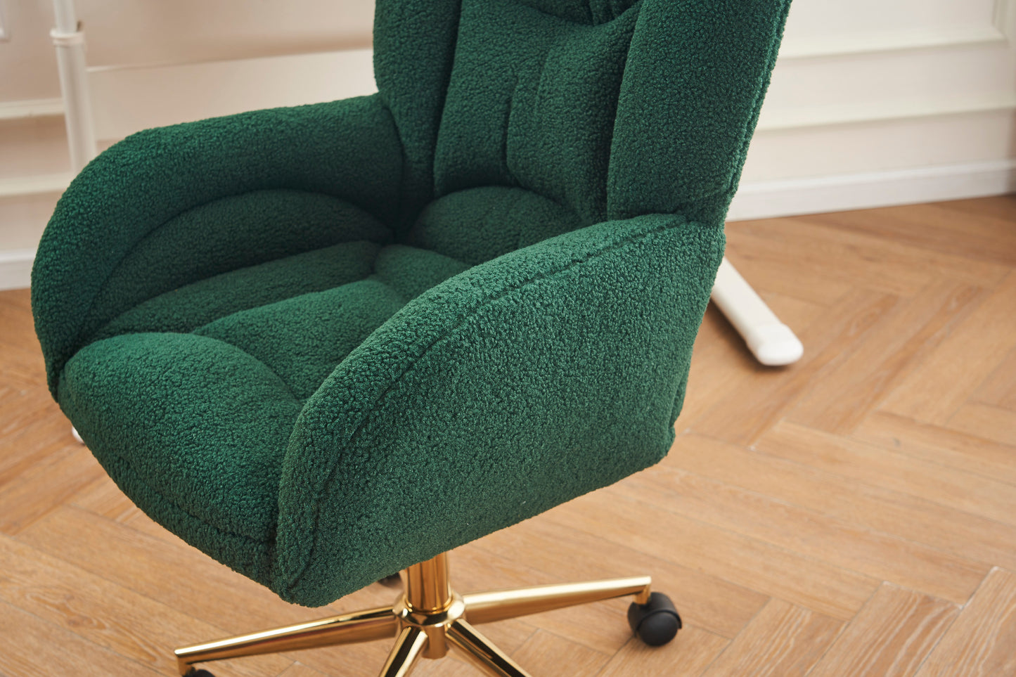 005-Teddy Fabric 360 Swivel Home Office Chair With Gold Metal Base And Universal Wheels,Green