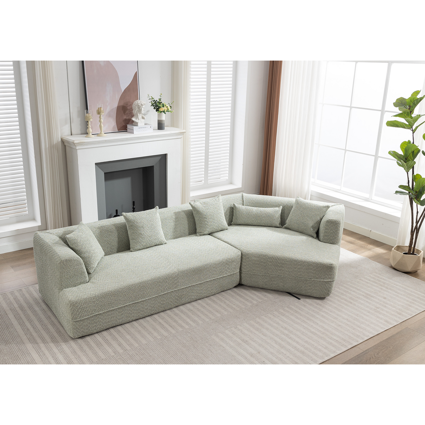 Modular sofa , modern minimalist style sofa,  upholstered ,  free combination, round fiber fabric, anti-wrinkle fabric,Dimension extension,Green