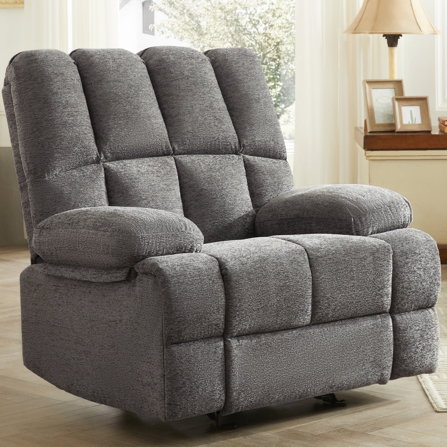 Oversize Rocker Recliner Chair for Adults, Extra Wide Rocking Recliner Chair Manual Recliner, Bid Man Recliners, Limestone Grey