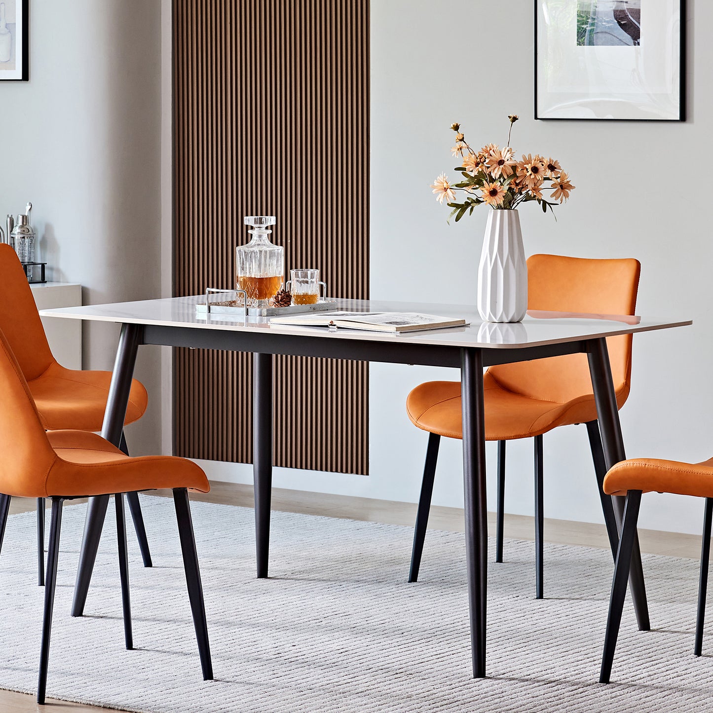 Large Rectangular Table with Strong Metal Base Modern Stone Dining Table For Kitchen 1.6m