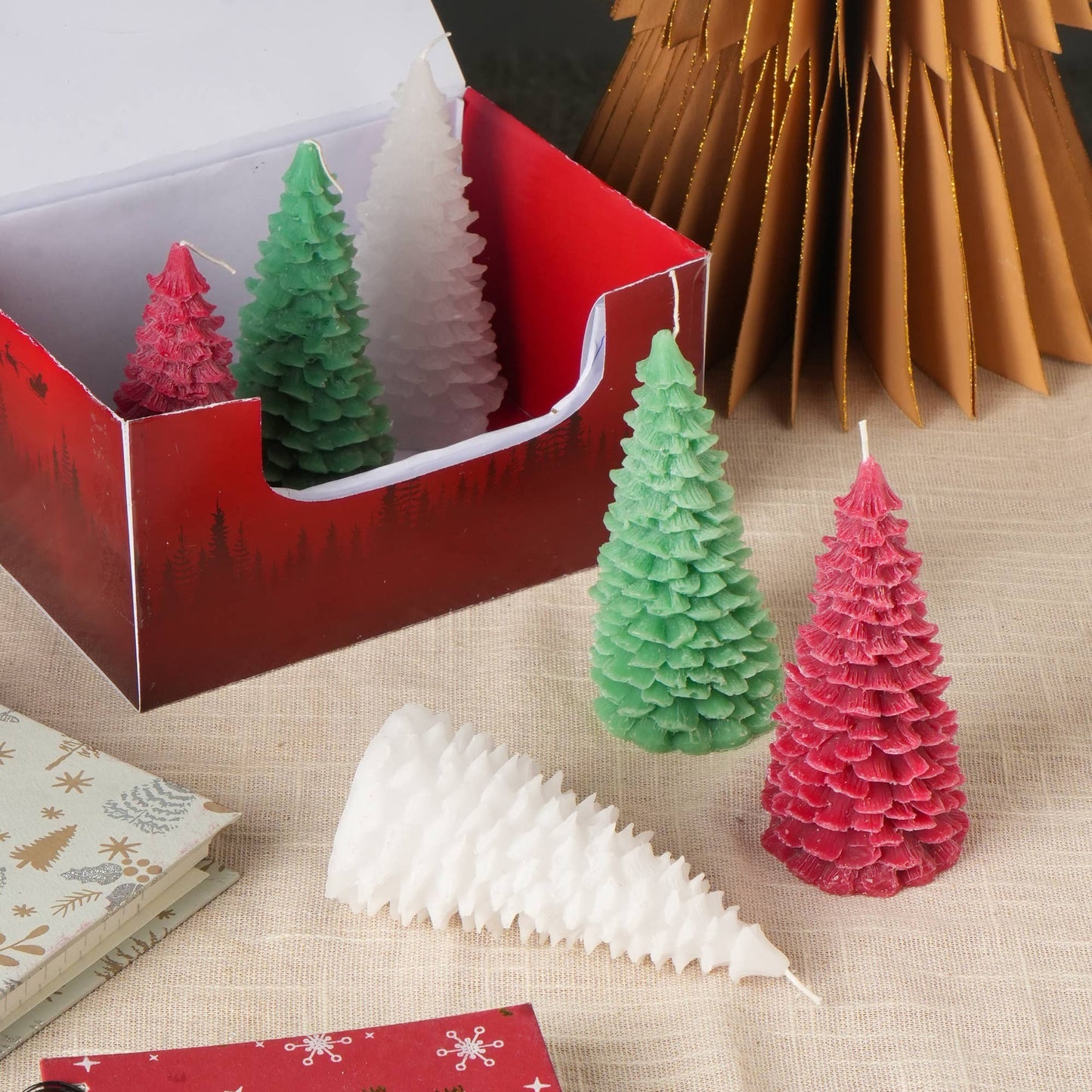 Holiday Luster Candle Box (Green, Red & White) - 6 Pcs