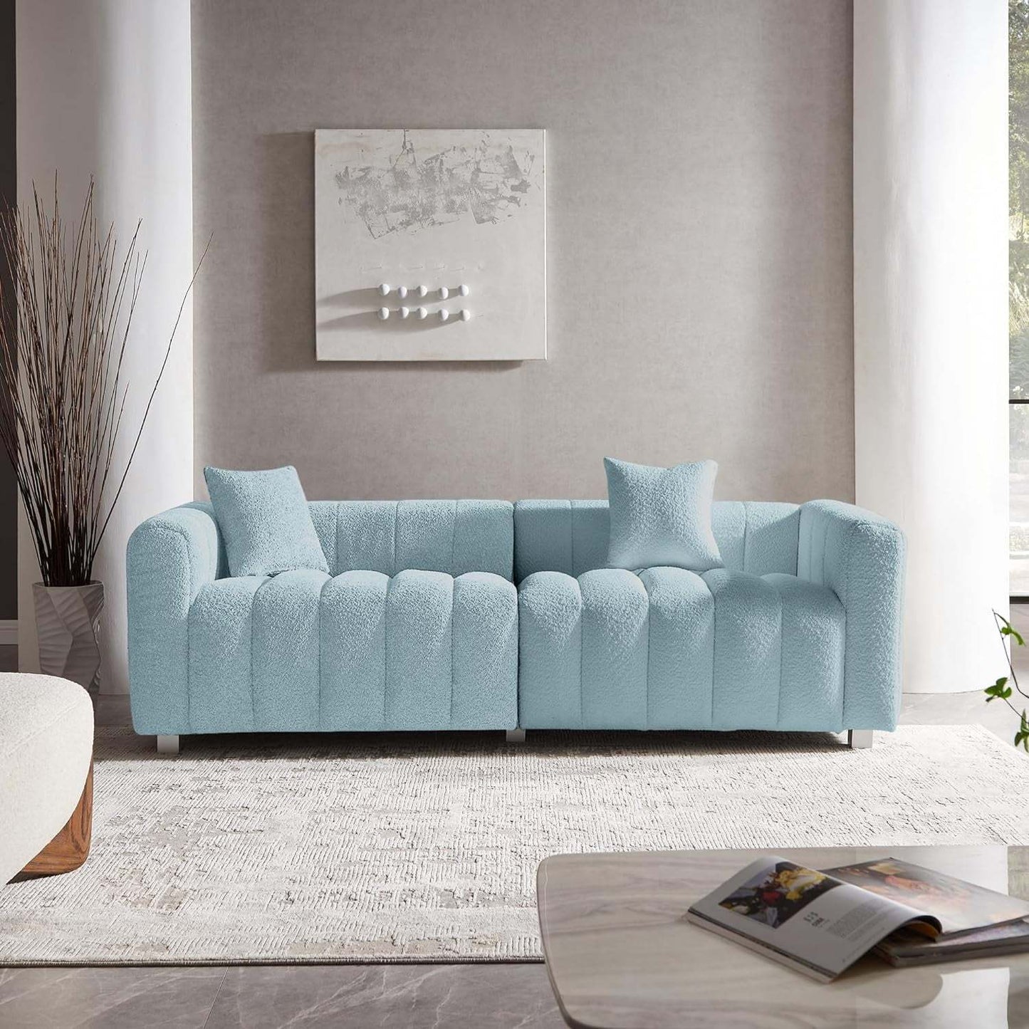 87.4'' Premium Velvet Sofa 3-Seater Loveseat, Modern Bubble Upholstered Couch with Metal Base Legs and 2 Pillows for Living Room, Bedroom.