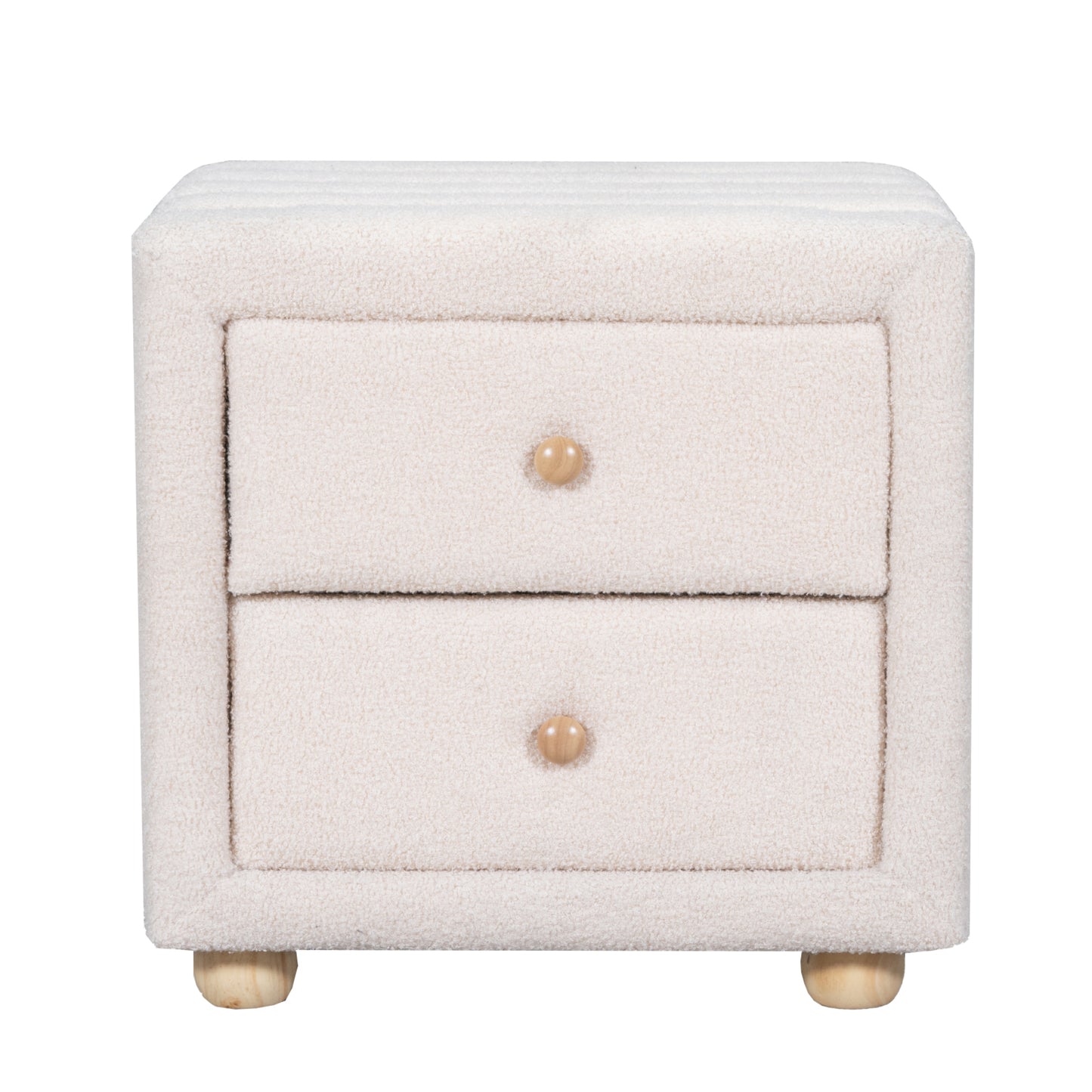 Teddy Fleece Nightstand with 2 Drawers, Beige