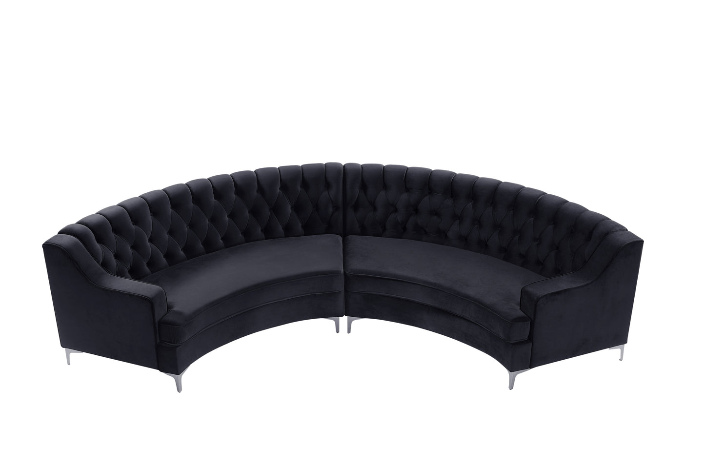 Black Velvet Tufted Curved Sofa
