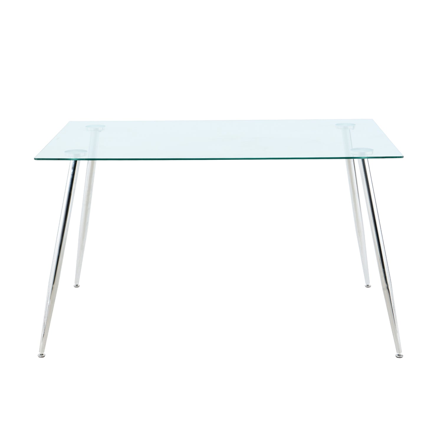 Modern Kitchen Glass dining table 51" Rectangular  Tempered Glass Table top,Clear Dining Table Metal Legs, Chrome legs(set of 1)