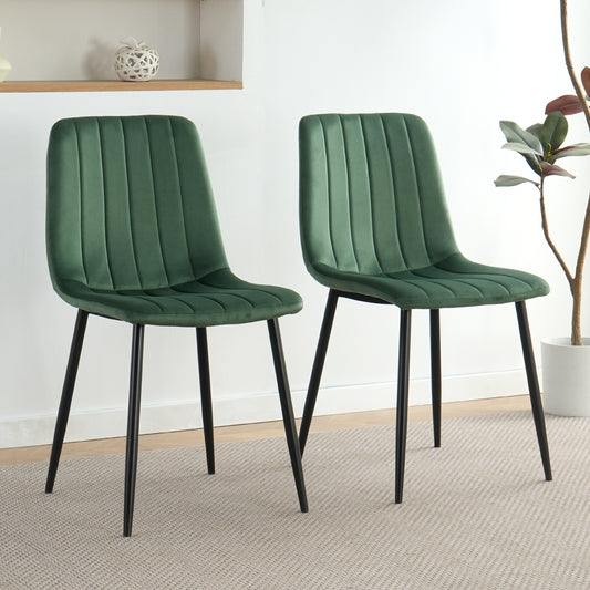 Indoor green velvet dining chair, modern kitchen dining chair with backrest, Black painted chair legs, Family Kitchen Dining Room and living room (set of 2)