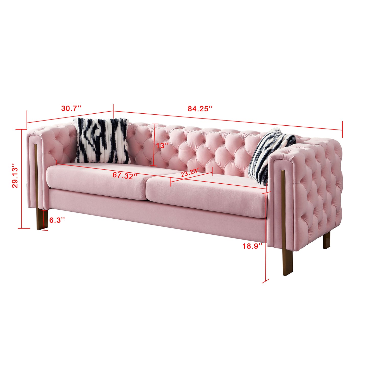 Chesterfield Modern Tufted Velvet Living Room Sofa, 84.25''W Couch,Pink