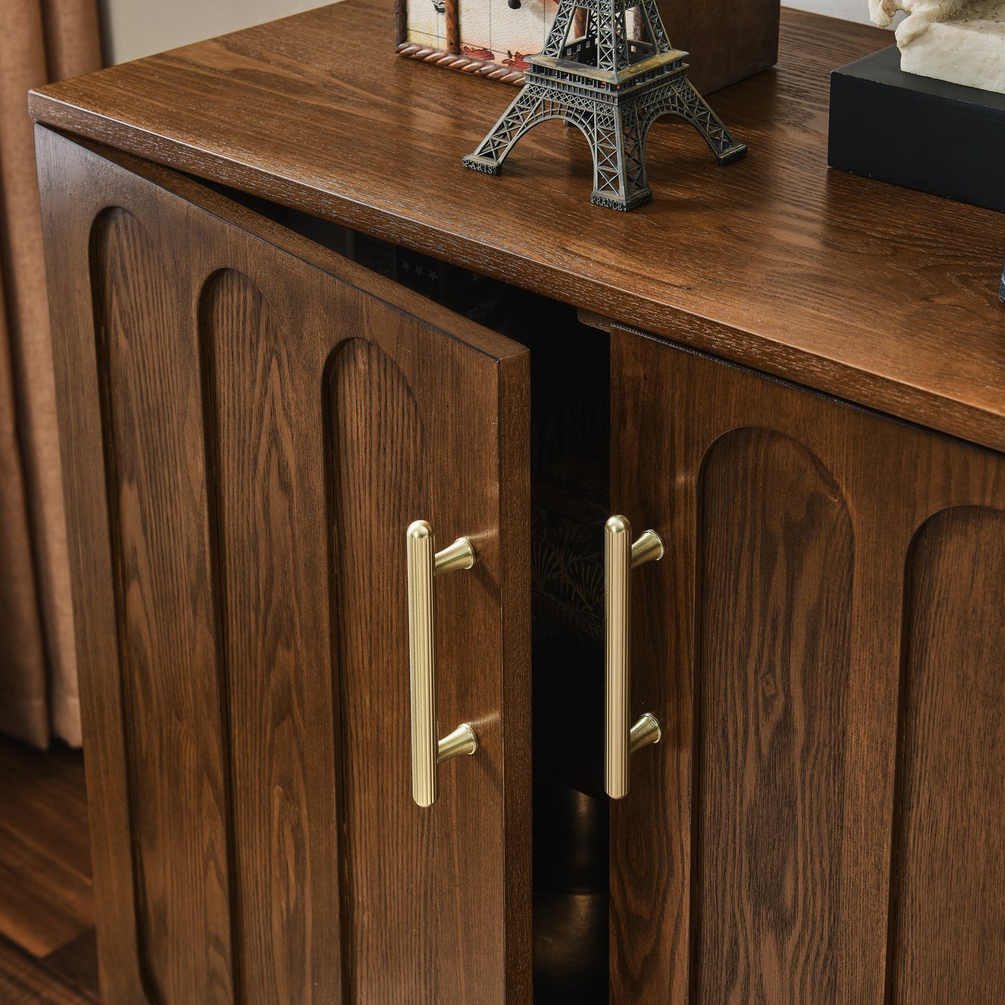 Mid Century Modern Fluted Sideboard Cabinet with Adjustable Shelves & Solid Wood Legs, Buffet Cabinet with Storage, Walnut Storage Cabinet for Living Room, Entryway, Hallway, Dining Room, Kitchen