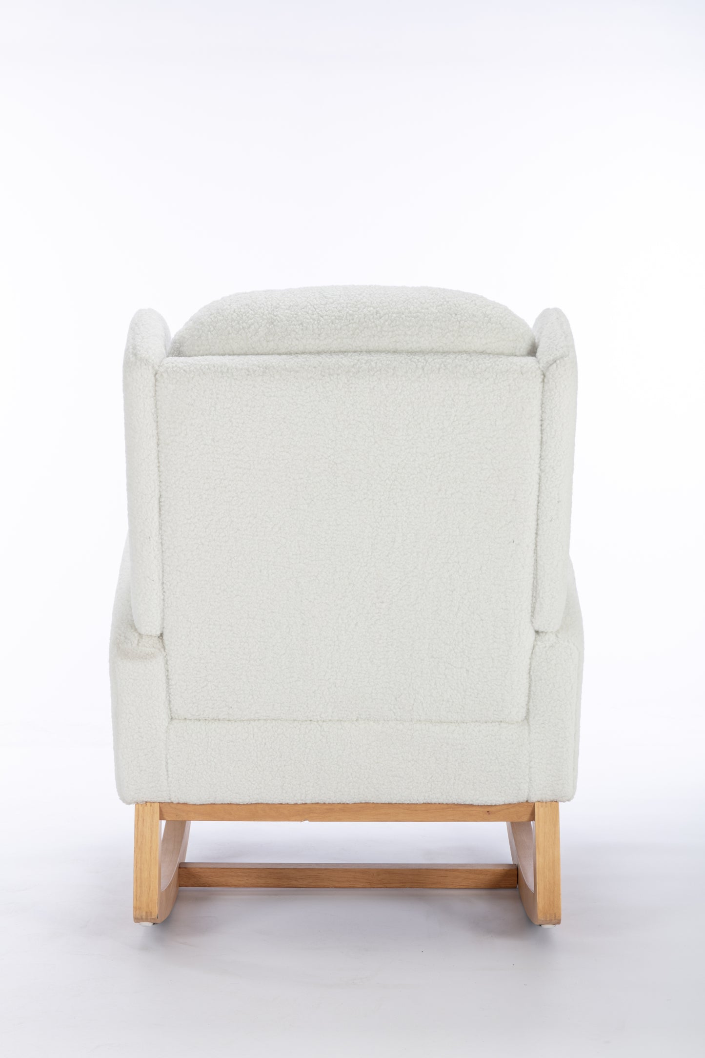 049-Teddy Fabric Rocking Chair With Packet Wood Legs,Ivory