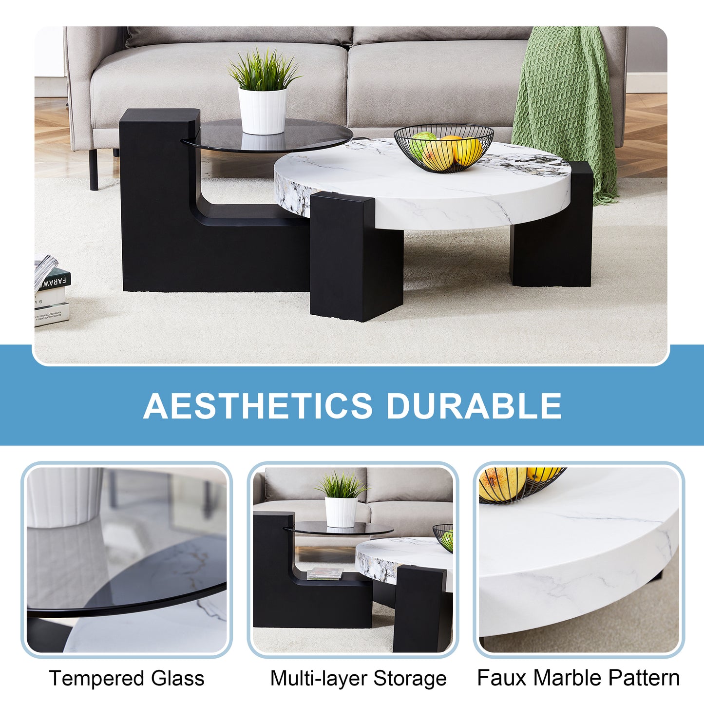 The detachable double-decker coffee table, the stylish design is more precious, and the detachable design can make the use of space more flexible and suitable for various scenes.