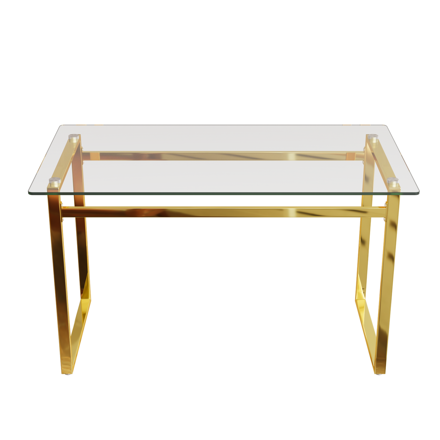 Modern Minimalist Rectangular Glass Dining Table with Tempered Glass Tabletop and Golden Chrome Metal Legs for 4-6