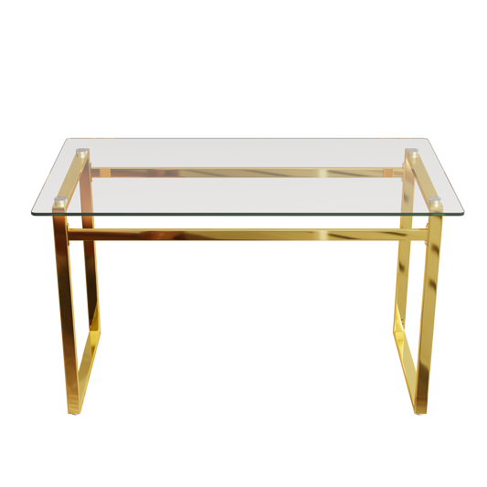 Modern Minimalist Rectangular Glass Dining Table with Tempered Glass Tabletop and Golden Chrome Metal Legs for 4-6