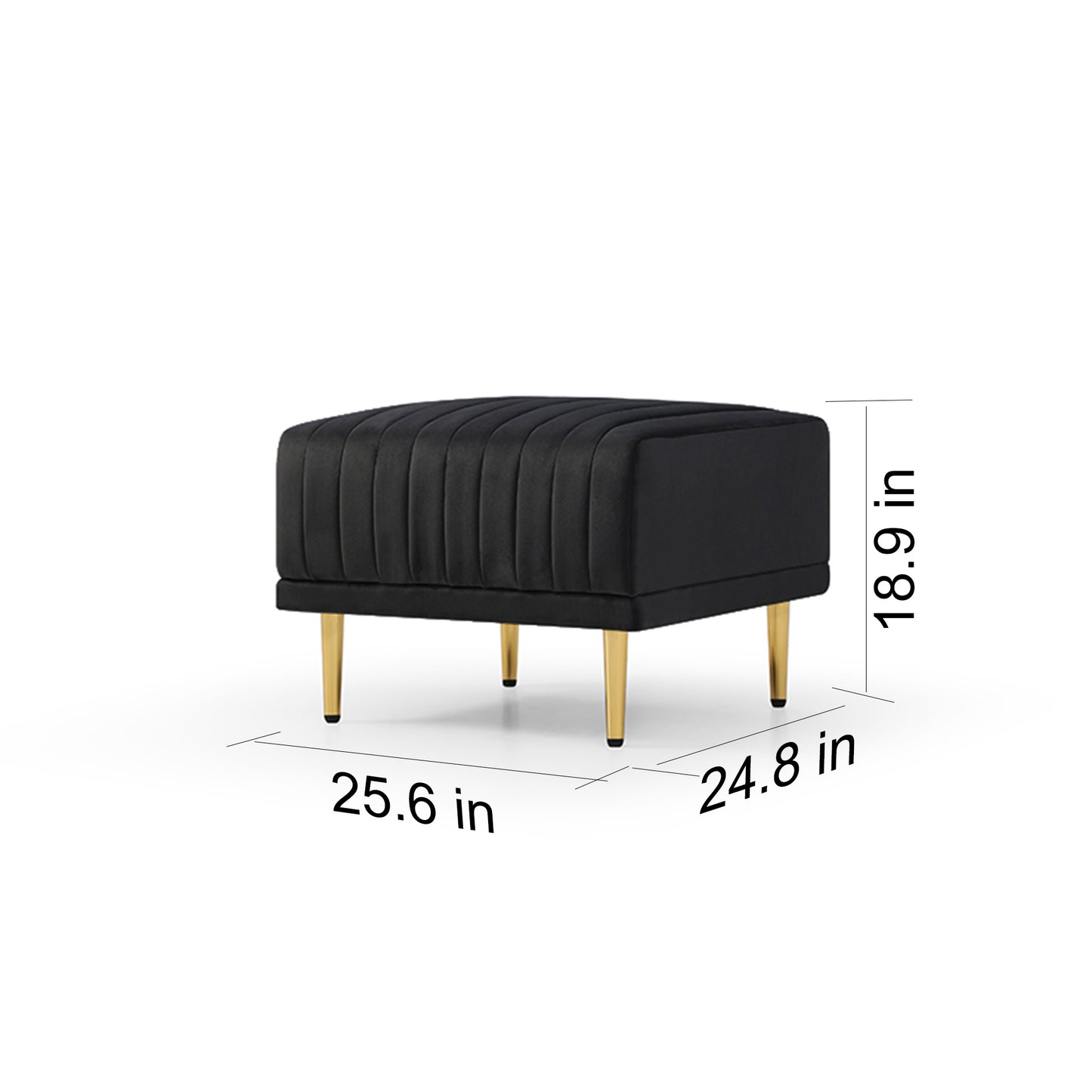 Living Room Ottoman Black Velvet Channel Tufted to Combine with Sectional Sofa