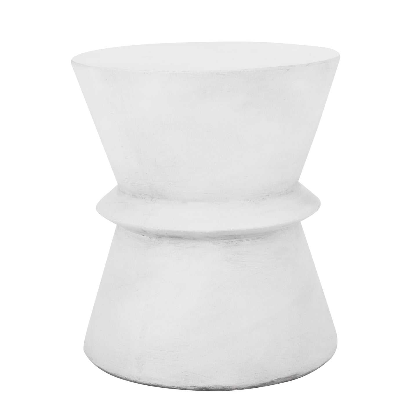 Outdoor Lightweight Concrete End Table with Hourglass Structure, Antique White