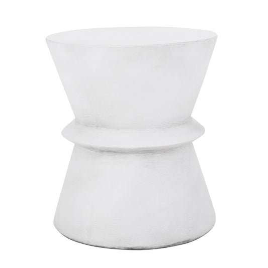 Outdoor Lightweight Concrete End Table with Hourglass Structure, Antique White