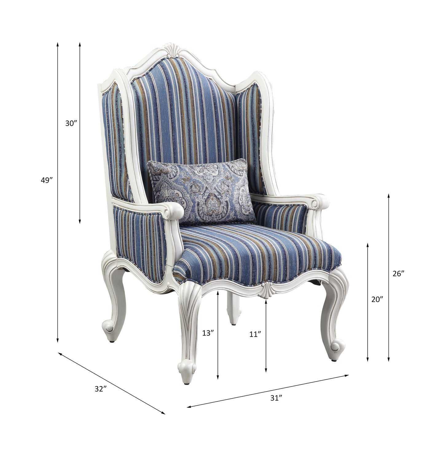 ACME Ciddrenar Chair w/pillow, Fabric & White Finish 54312