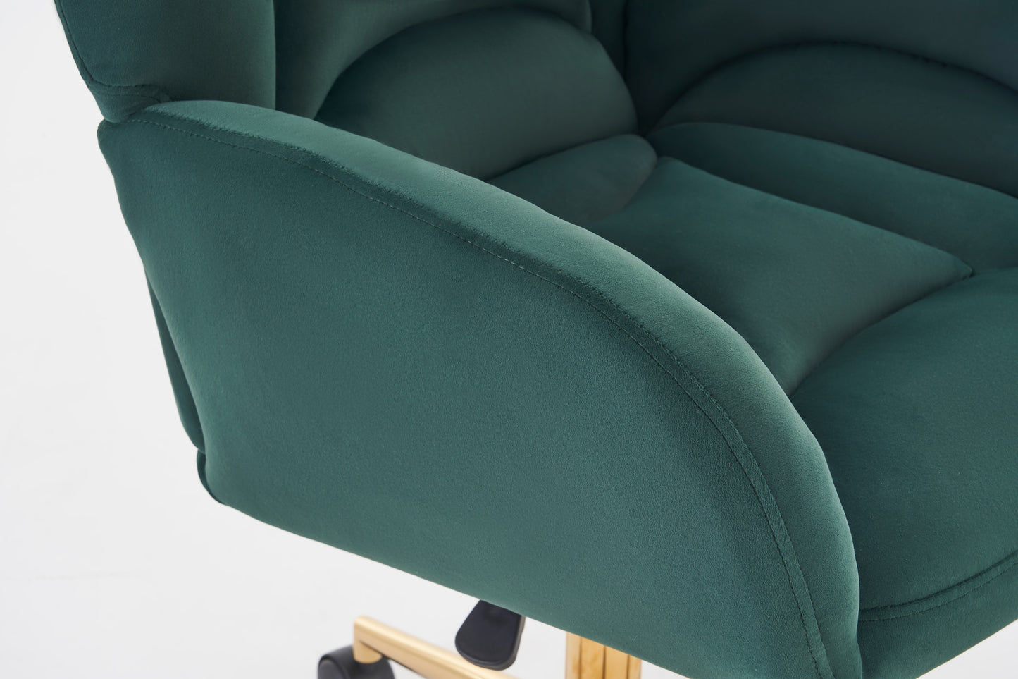 005-Velvet Fabric 360 Swivel Home Office Chair With Gold Metal Base And Universal Wheels,Green