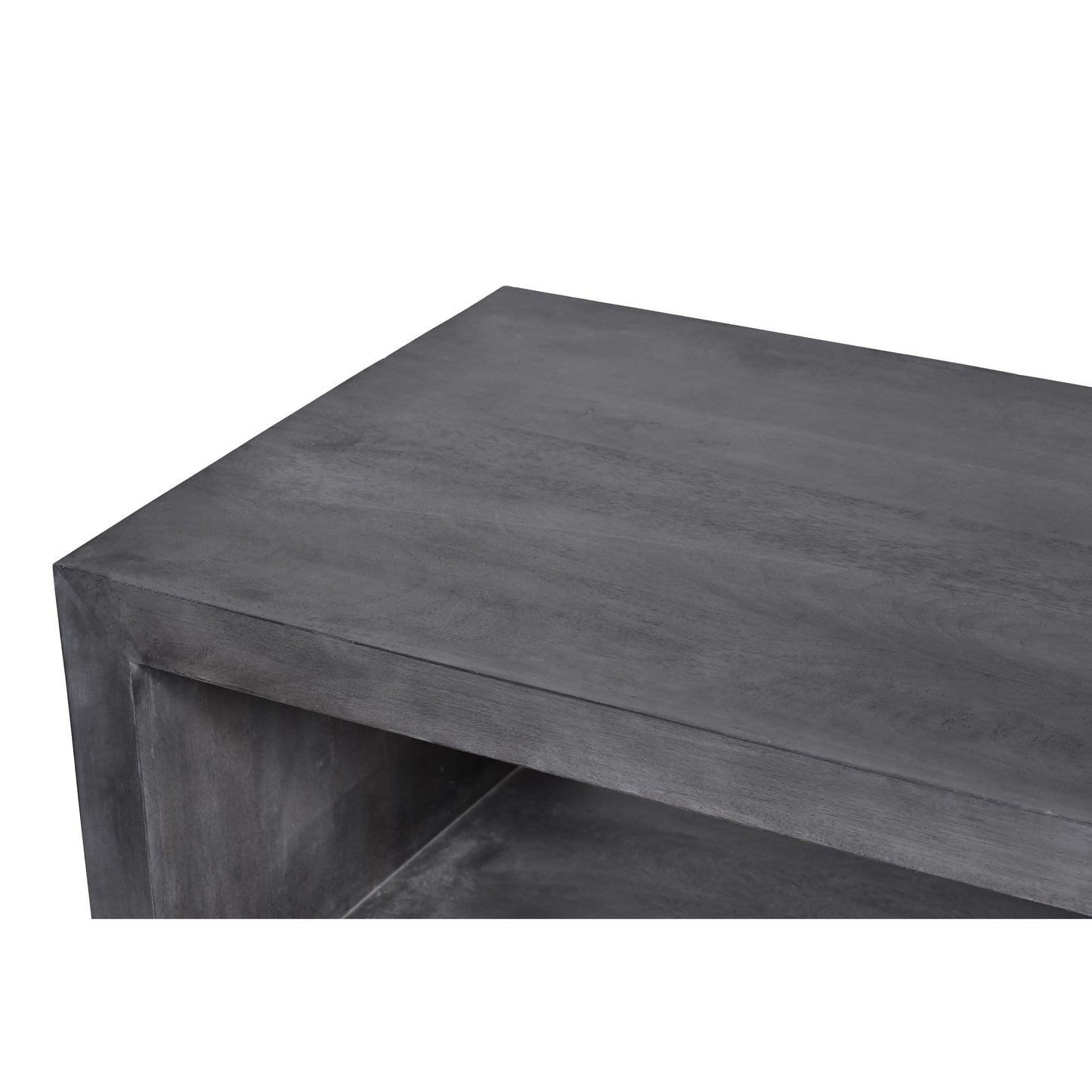 58" Cube Shape Wooden Coffee Table with Open Bottom Shelf, Charcoal Gray