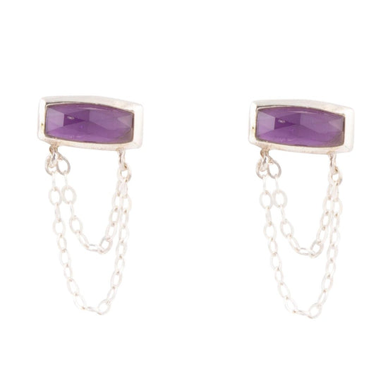 Hammered Purple Amethyst and Sterling Silver Stud Earrings