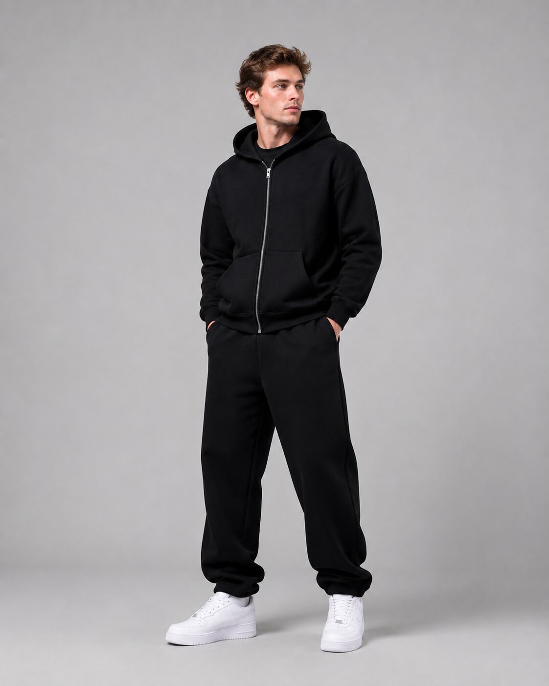Double-Zip Hoodie Black