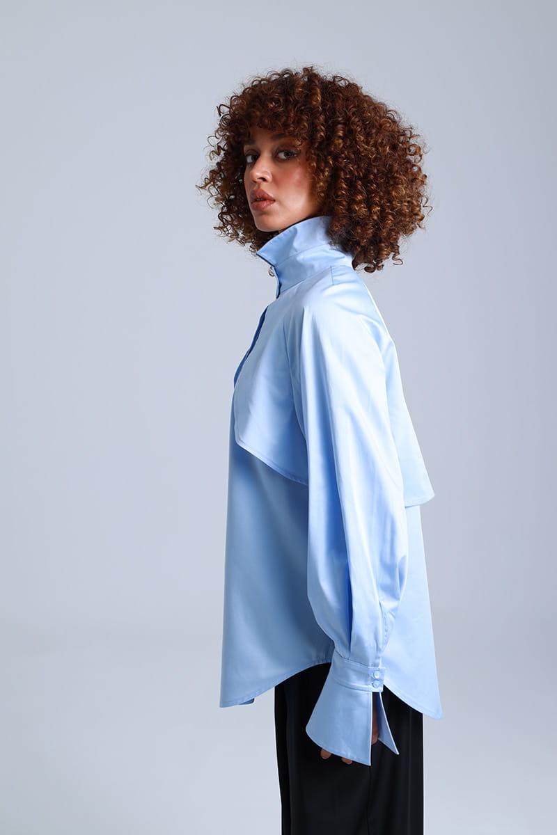 Diva Business Style Blue Organic Cotton Shirt
