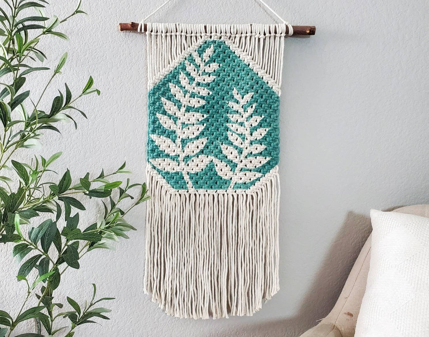 *Clearance* Hand painted macrame botanical wall hanging. Ready to ship.