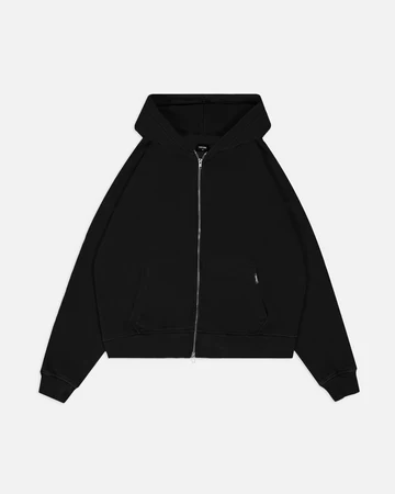 Black Drop Shoulder Zip Hoodie
