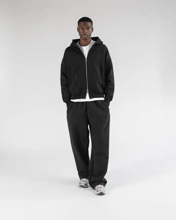 Black Drop Shoulder Zip Hoodie
