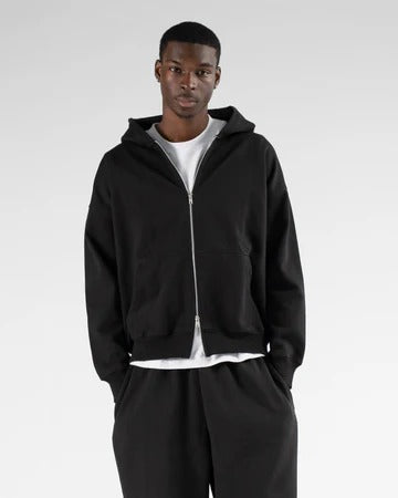 Black Drop Shoulder Zip Hoodie