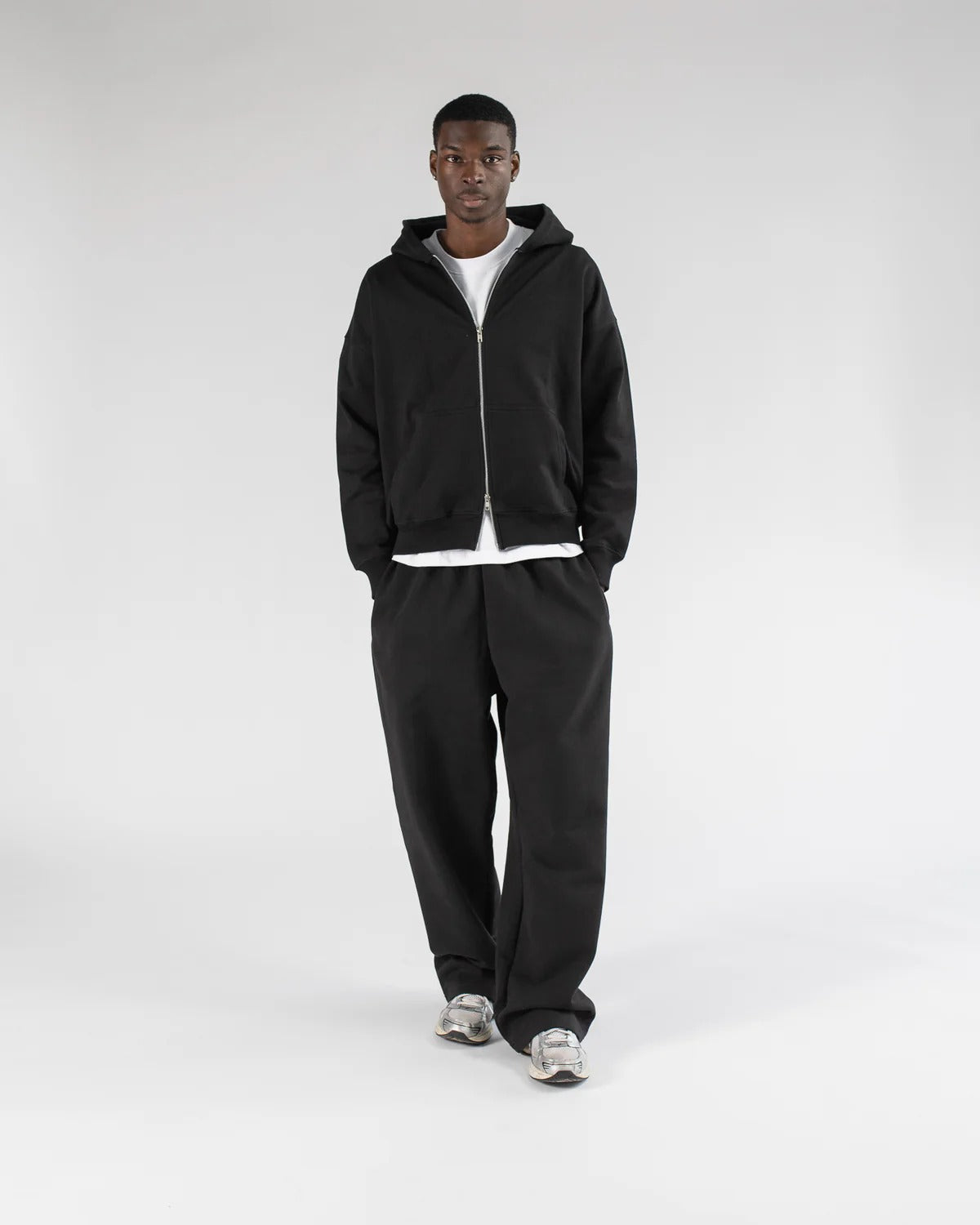 Black Drop Shoulder Zip Hoodie