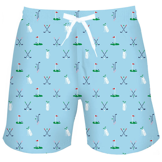 Men's Golf Blue Swim Shorts - 5.75" inseam