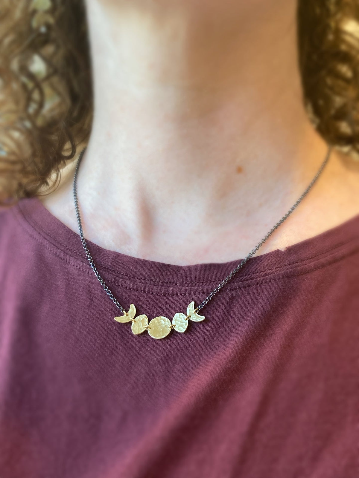 Moon Phase Necklace in Oxidized Sterling Silver and Brass