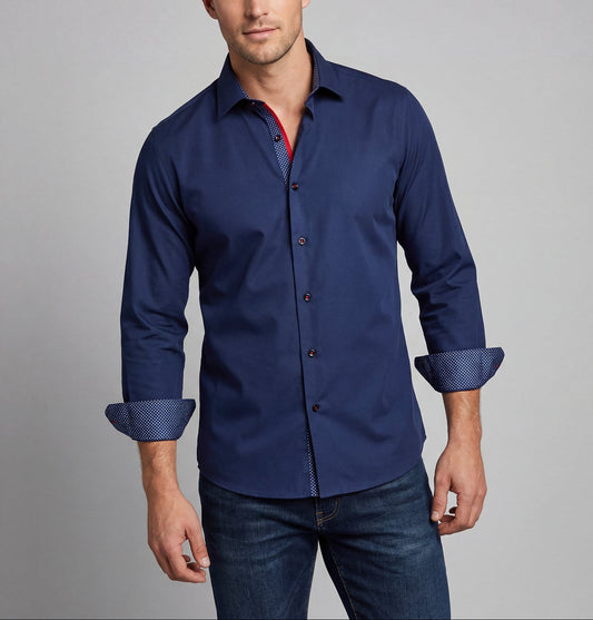 Anthony Button-Up Shirt With Contrast Details // Navy // Contemporary Fit (Regular)