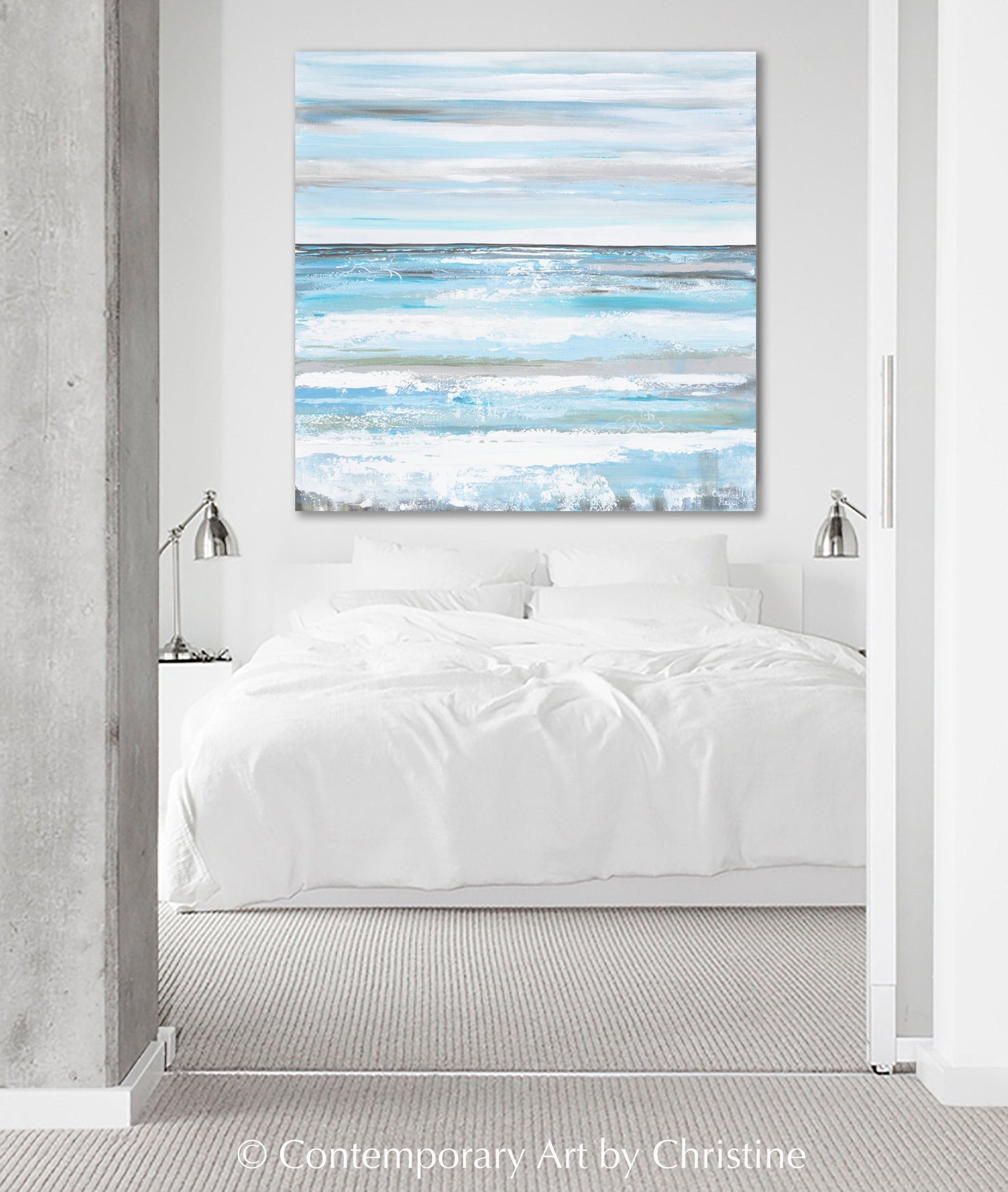 "Coastal Wishes" GICLEE PRINT Art Abstract Painting Light Blue White Grey Coastal Seascape Minimalist Wall Art