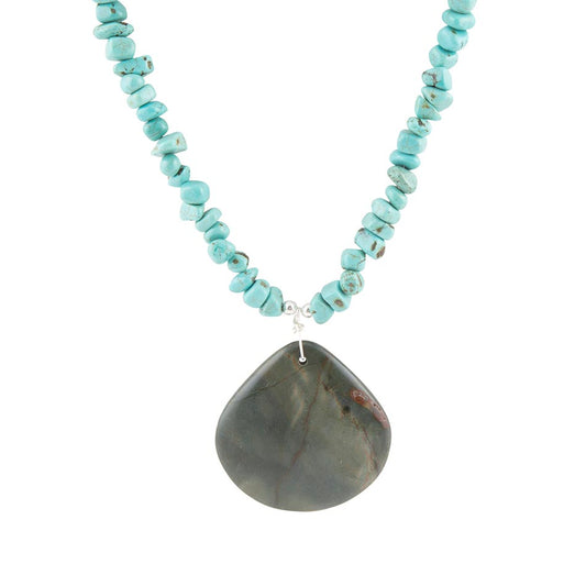 Pueblo Blue Turquoise Magnesite and Jasper Sterling Silver Necklace